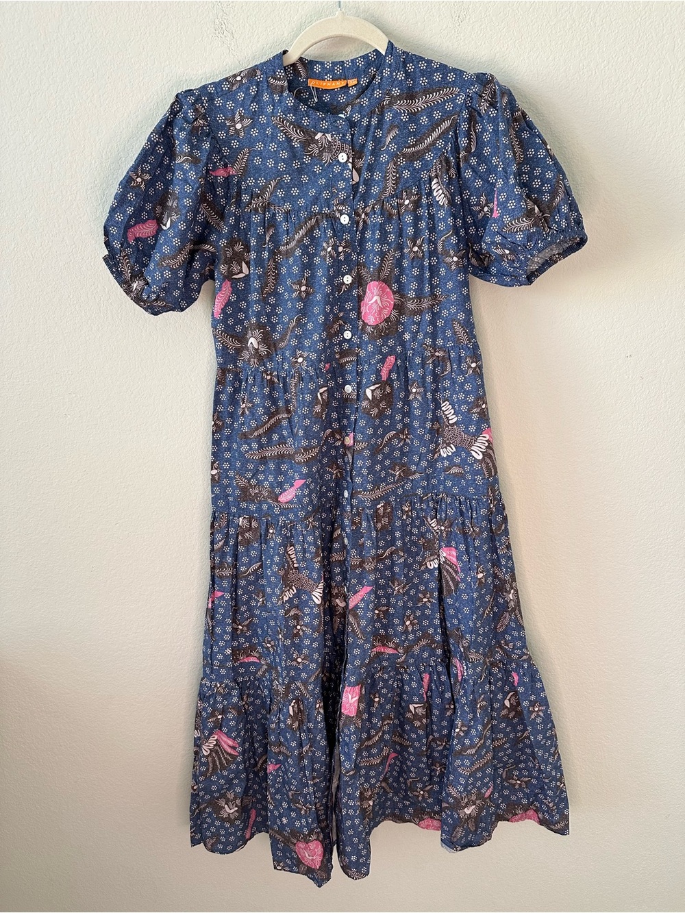 OLIPHANT tiered midi dress in bali navy SZ XS - Picture 2 of 6